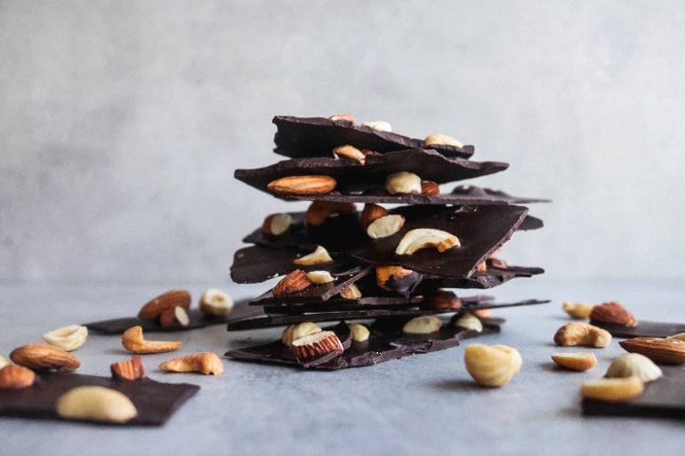 Dark Chocolate Barks. The Kakao Guy Dark Nutty Chocolate Bark with roasted almond, cashew, hazelnut and other nuts.
