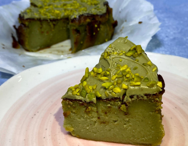 The Best Pistachio Burnt Basque Cheesecake in UAE since 2019! By The Kakao Guy

Robust aromatic pistachios meet the decadence of a caramelized top and rich creaminess – a royal, luscious creation!